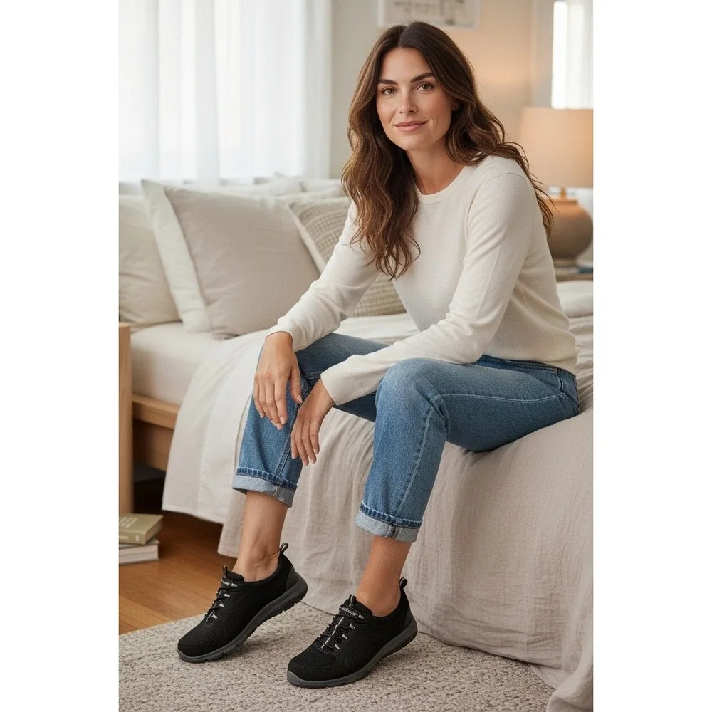 Skechers Gratis In Motion 22169 Women's 7.5 Black Flex Bungee Sneakers EU 37.5